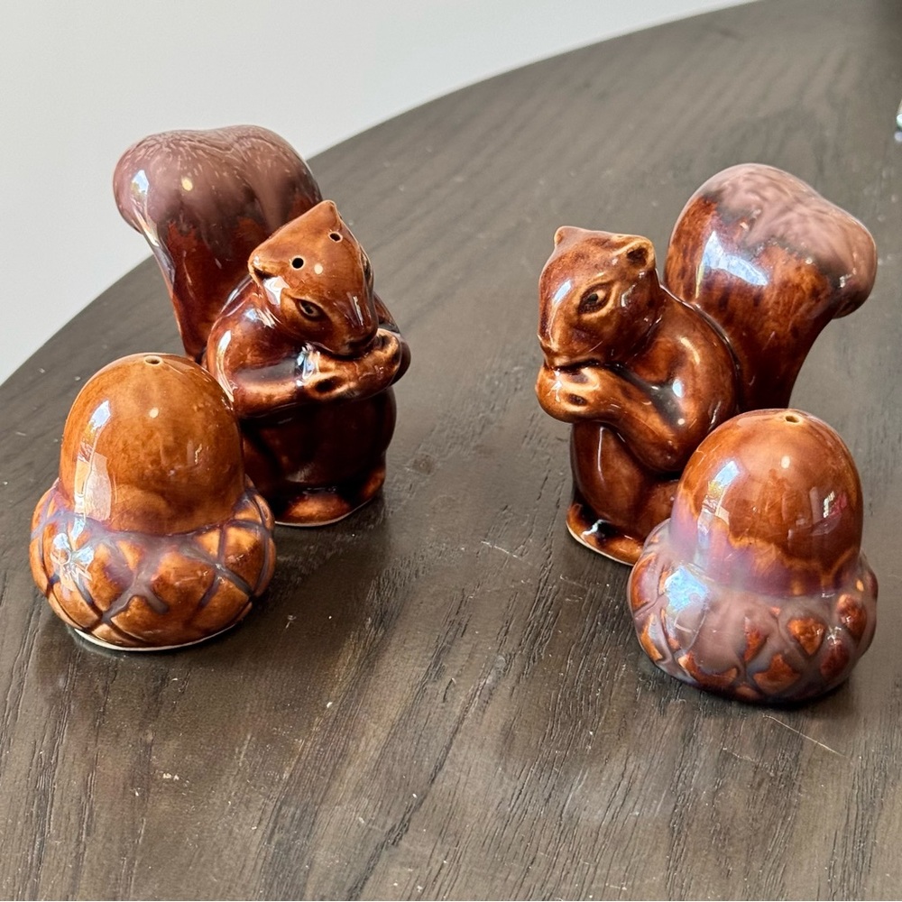 2 Sets- Brown Squirrel and Acorn Salt and Pepper Shaker Set